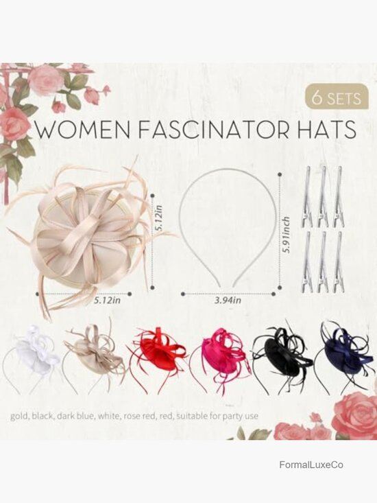 6 Pcs Derby Party Fascinator Hats for Women Tea Party Wedding Feather Hair Clip